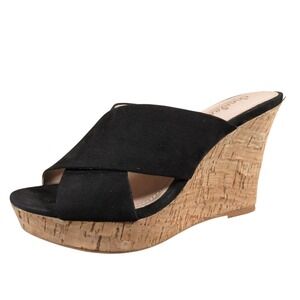 Charles by Charles David Latrice Women Size 4.5 Black Textile Wedge Sandal Cork